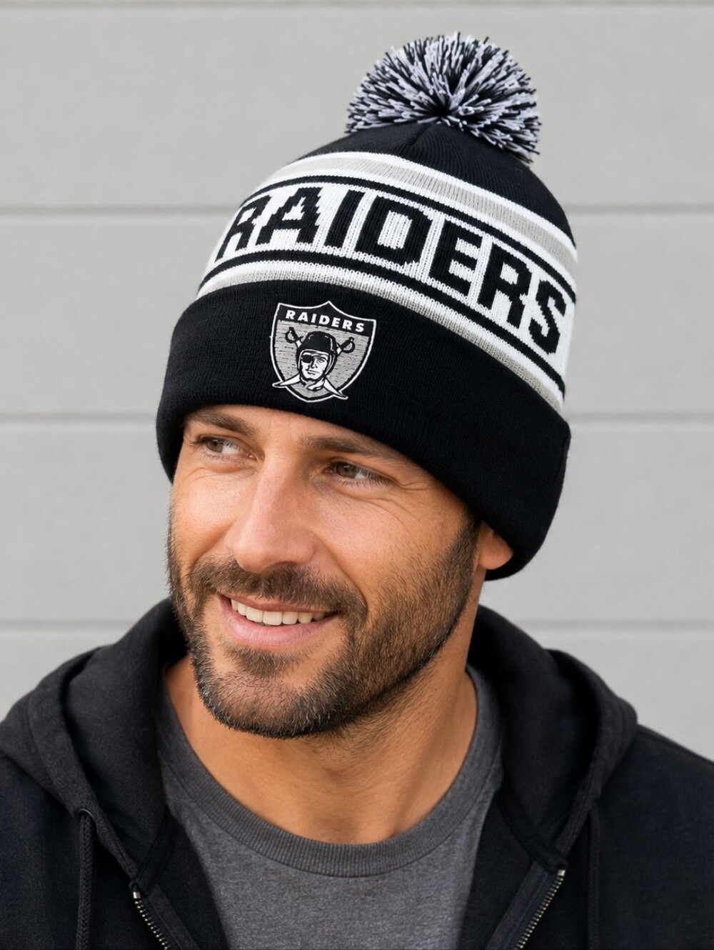 NFL Raiders Black & White Pom Touque/Beanie